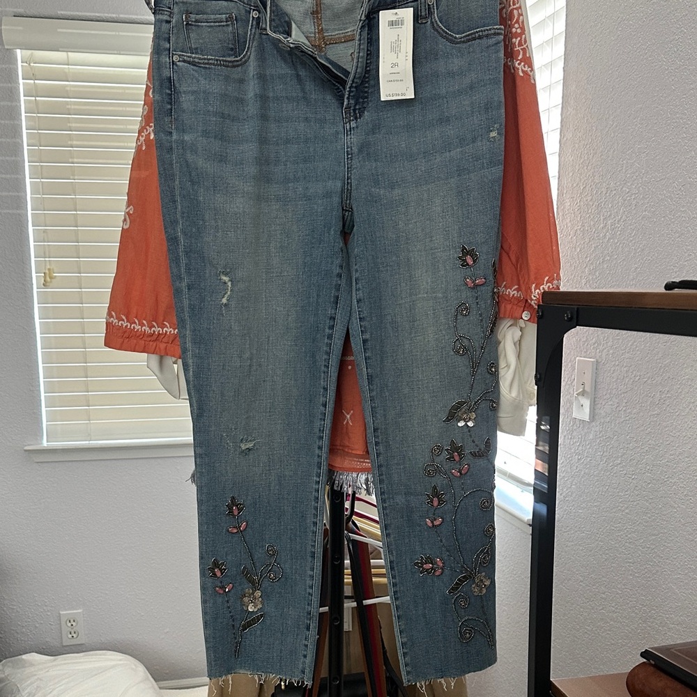 Chico's Blue Jeans with Floral Embroidery